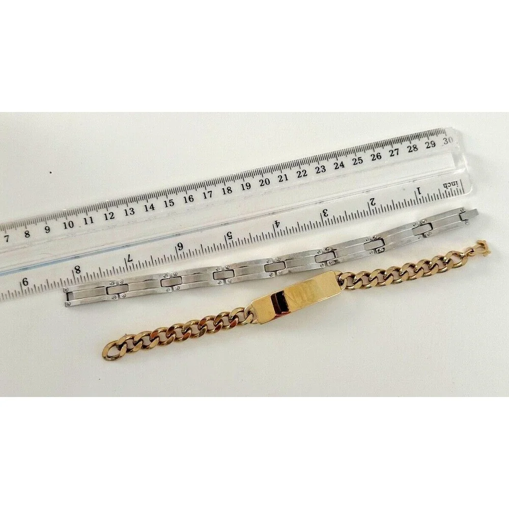 Mens Speidel ID Bracelet Nic Gold Tone Curb Link Stainless Steel Links Set 2